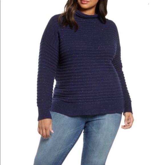 NWT Court & Rowe Speckled Mock-Neck Sweater Navy Blue Women’s 1X — Cozy Texture - Picture 2 of 8